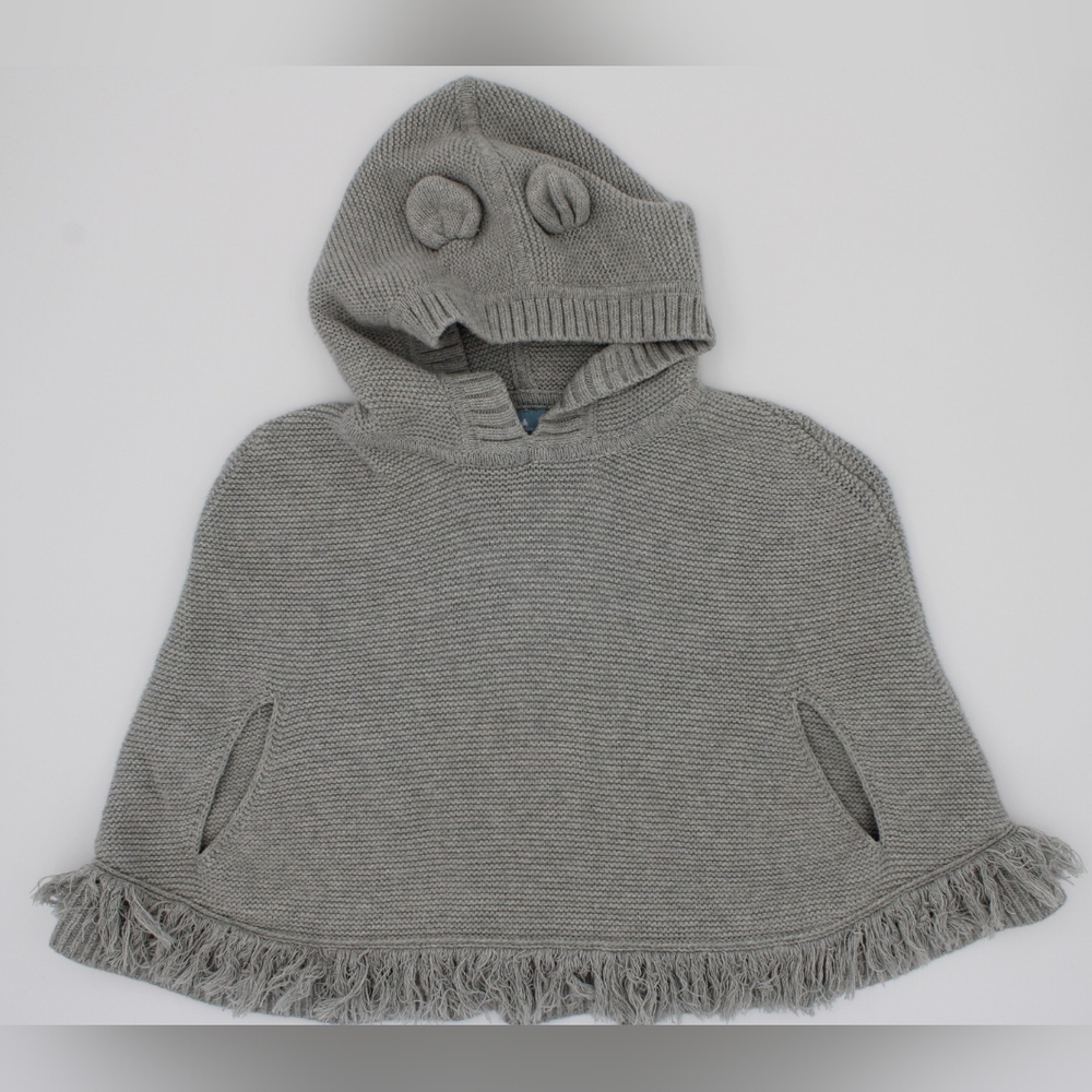 Girls BabyGAP Size 5 Sage Green & Light Grey Knitted Poncho with Hood